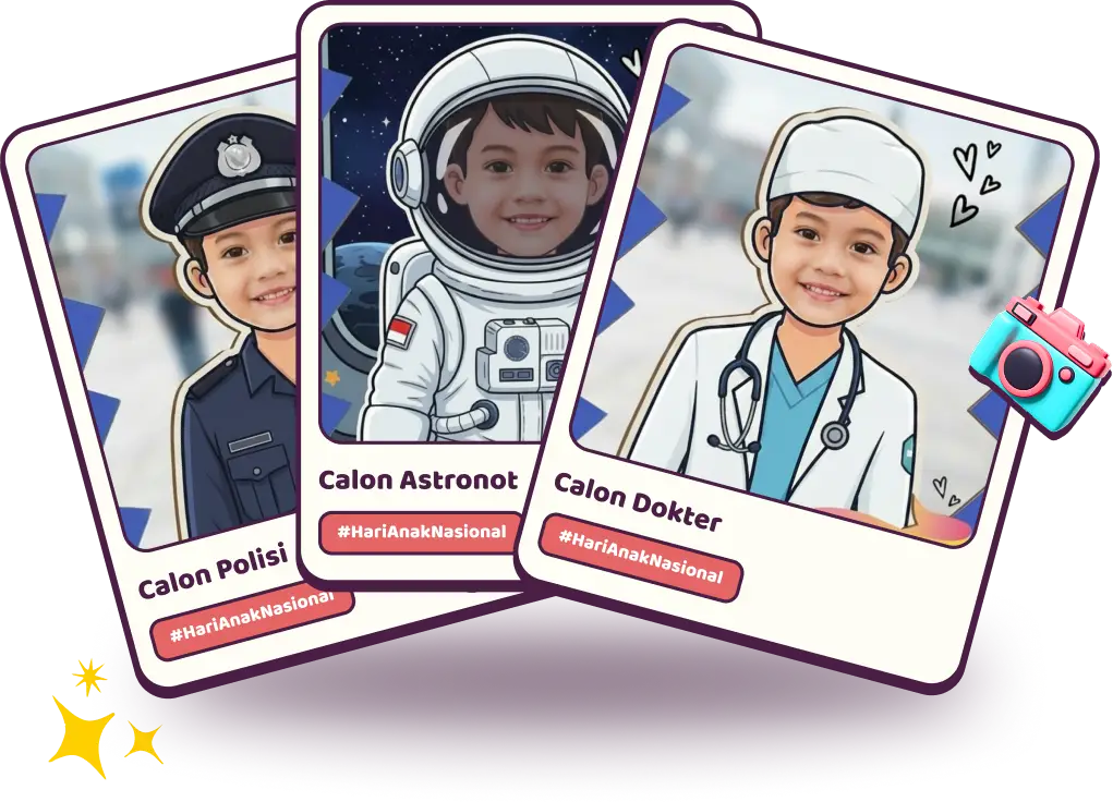 Contoh bingkai profesi impian: Calon Polisi, Calon Astronot, dan Calon Dokter.